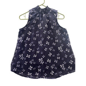 Midnight Sky Fully Lined Sleeveless High Neck Swing Top Blue Bows Women's L